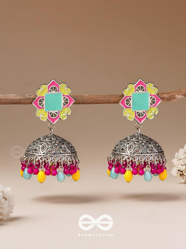 The Flowers Of Spring - Enamelled Oxidised Jhumka Earrings