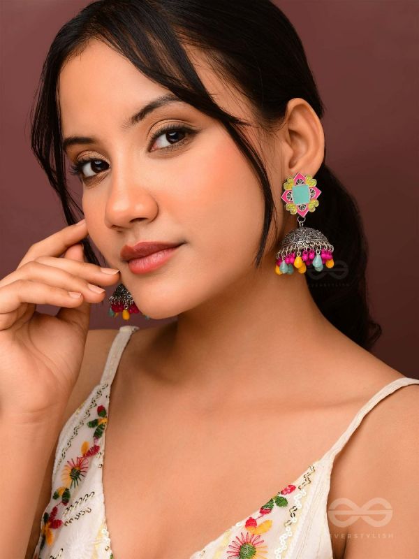 The Flowers Of Spring - Enamelled Oxidised Jhumka Earrings