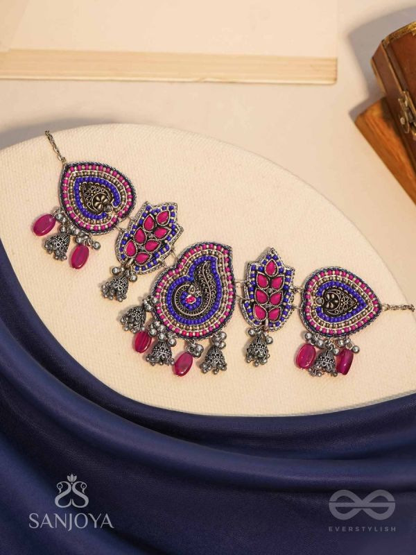 Strimaye - The Passionate Femininity - Beads And Stones Hand Embroidered Oxidised Neckpiece