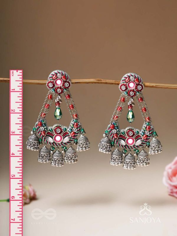 Upkaran- The Insignia Of Royalty- Beads, Dabka And Mirror Hand Embroidered Oxidised Earrings