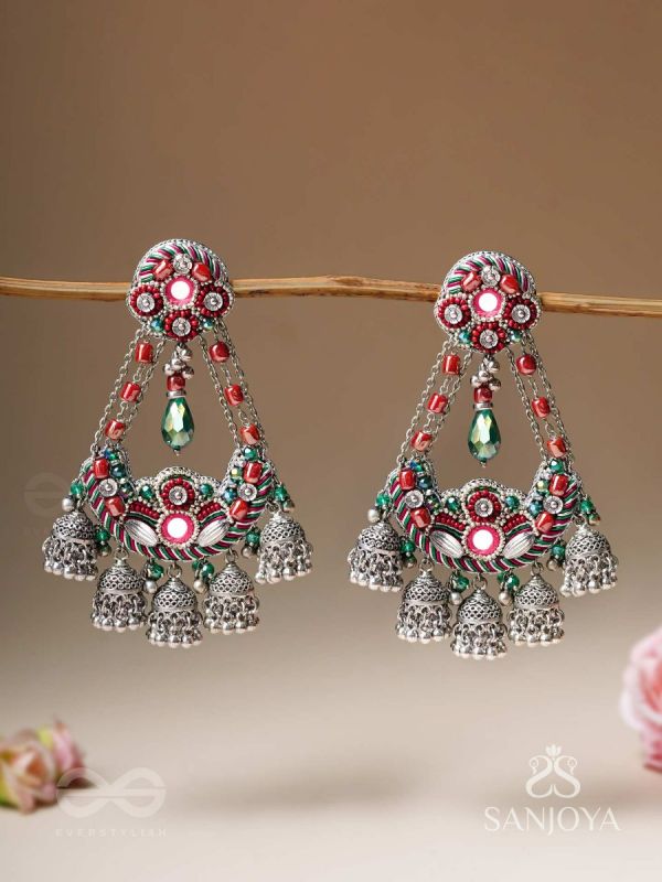 Upkaran- The Insignia Of Royalty- Beads, Dabka And Mirror Hand Embroidered Oxidised Earrings