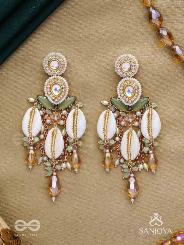 Divyaan- The Celestial Dreamdust- Shells, Beads, Polki And Kundan Finished Hand Embroidered Earrings