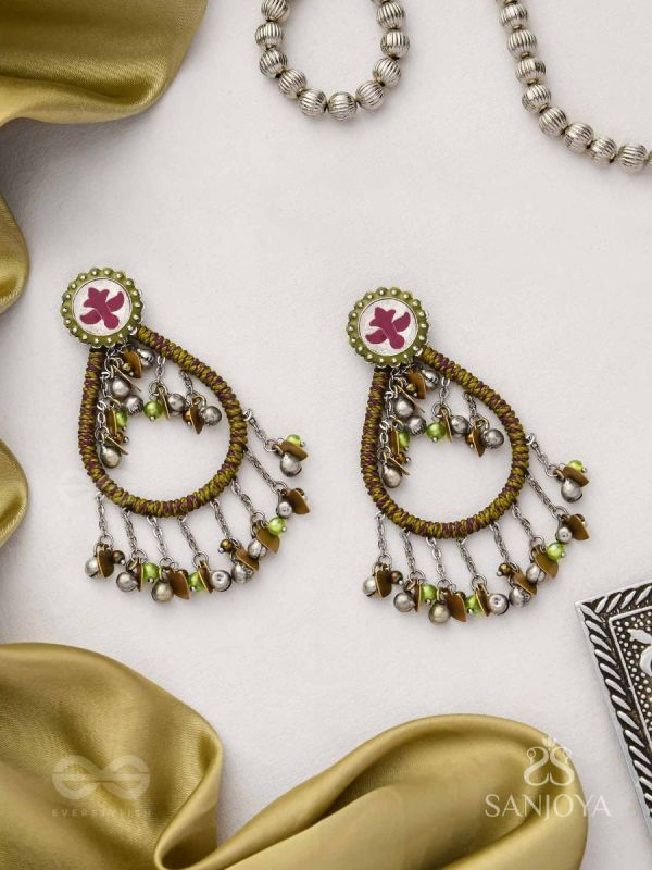 Haarit - The Olive Flutters - Beads Enamelled Oxidised Earrings