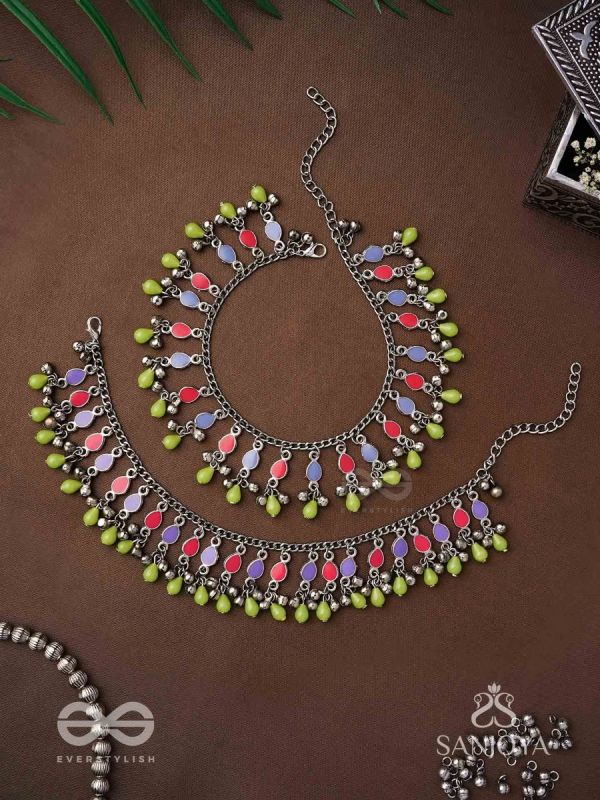 The Dreamcatcher Delight- Enamelled Oxidised Anklets (Set of 2)