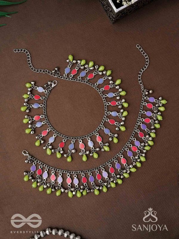 The Dreamcatcher Delight- Enamelled Oxidised Anklets (Set of 2)