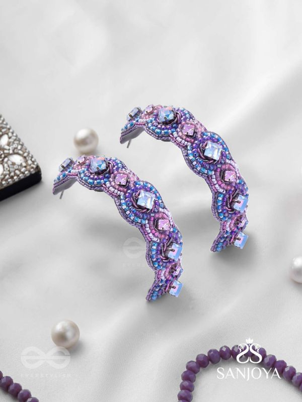 Niliman- The Blueming Lavender- Stones And Beads Hand Embroidered Earrings
