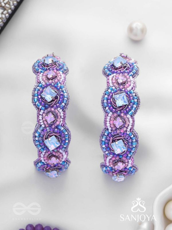 Niliman- The Blueming Lavender- Stones And Beads Hand Embroidered Earrings