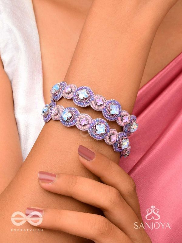Jagacchitra- The Nebula Sparkles - Stones And Beads Hand Embroidered Bangles (Set Of 2)