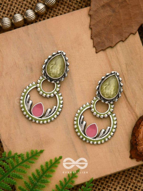 The Lily Woods- Stone Enamelled Oxidised Ear Jackets