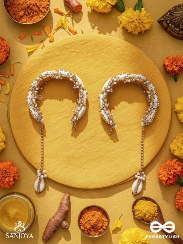 Arthogya  - The Marine Treasures - Shells And Beads Hand Embroidered Cuff Bracelets (Set Of 2)