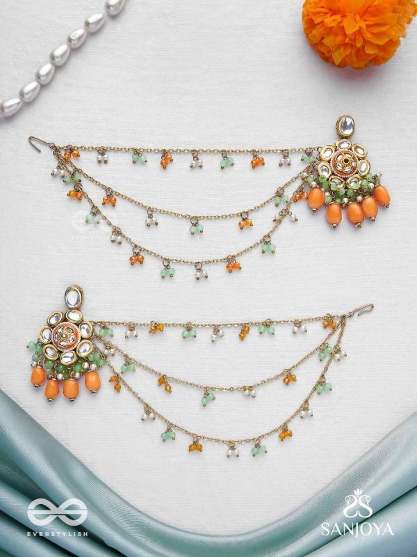 Prasumat - The Ornate Flowers - Polki And Kundan Finished Hand Embroidered Chain Earrings