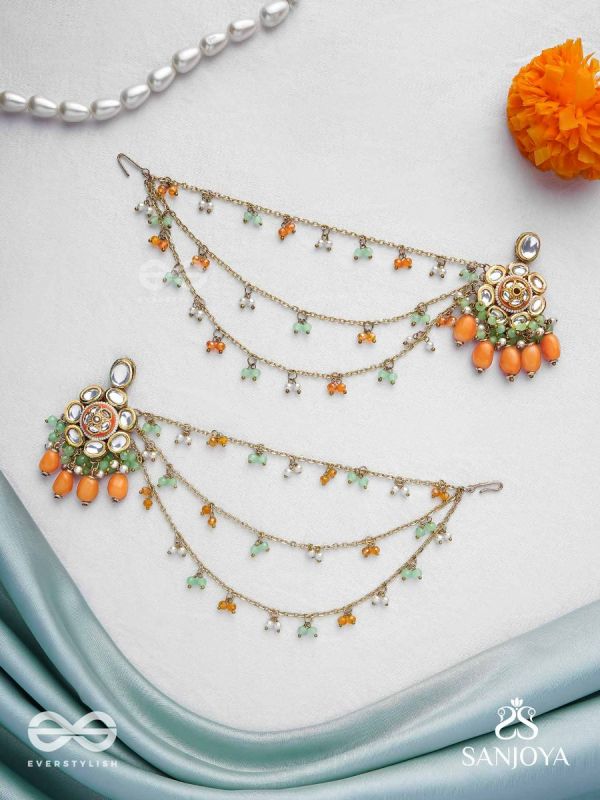 Prasumat - The Ornate Flowers - Polki And Kundan Finished Hand Embroidered Chain Earrings