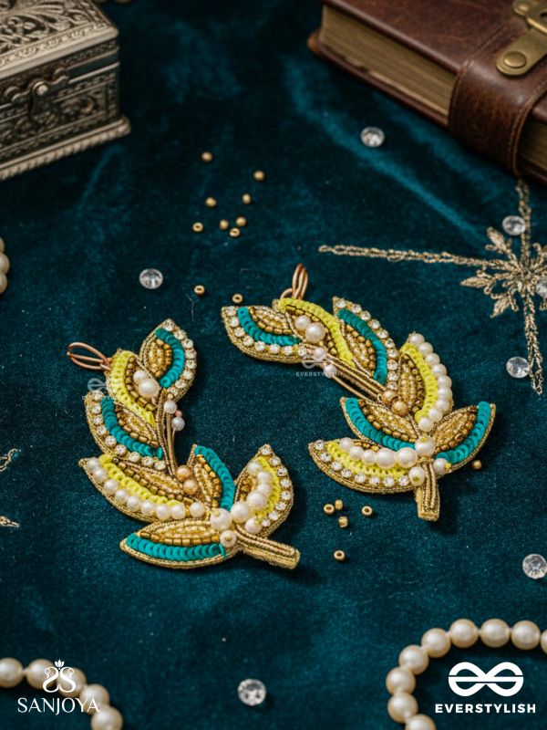 Parnin - The Embellished Feathers - Beads, Sequins And Cutdana Hand Embroidered Earrings