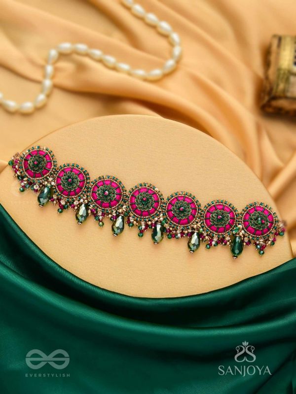 Sankirnau - The Floral Vine - Resham, Beads, Sequins And Glass Drops Hand Embroidered Choker Neckpiece