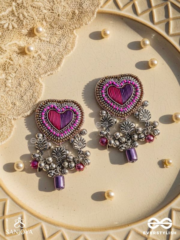Unmadishnu - The Love Rush - Dabka, Beads And Glass Drops Hand Embroidered Oxidised Earrings