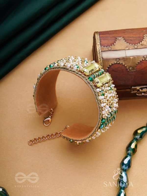 Manmaye - The Lush Luxury - Stones, Beads And Dabka Hand Embroidered Cuff Bracelet 