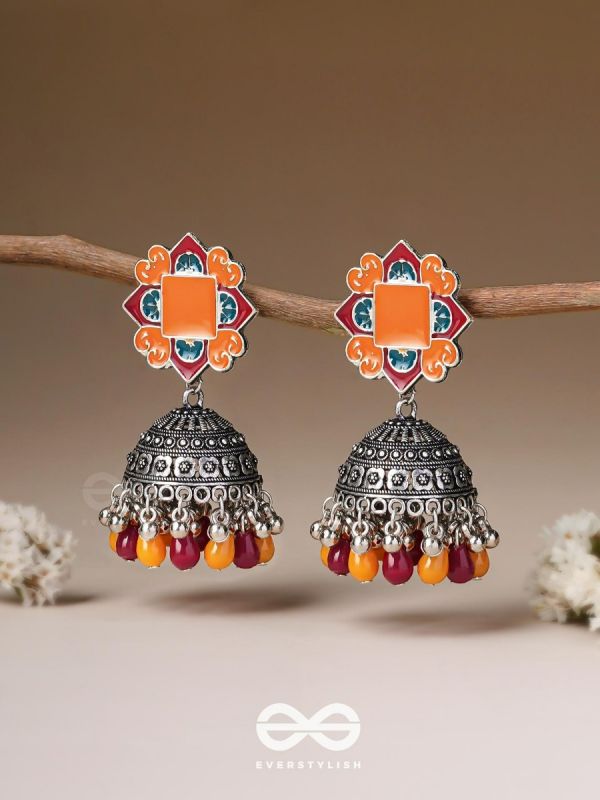 The Warm Hues - Enamelled Oxidised Jhumka Earrings