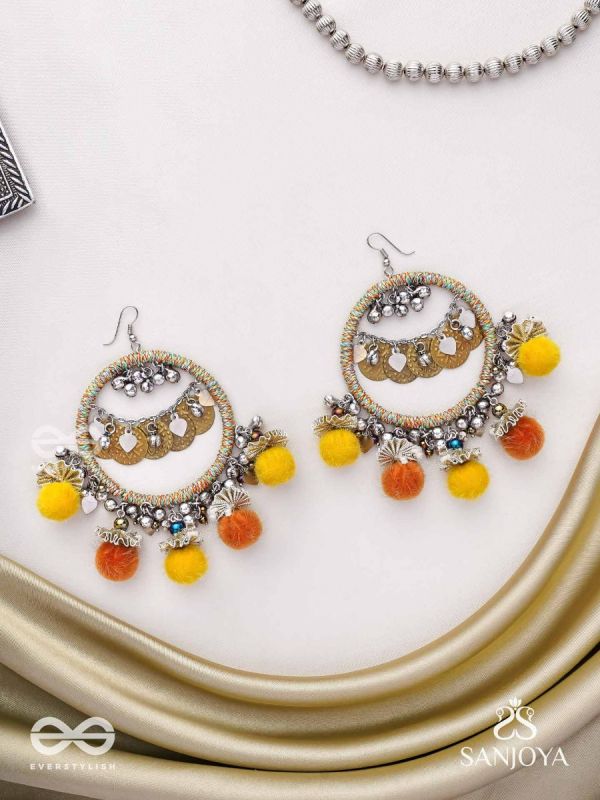 Svarvat - The Melodic Joy - Resham And Coins Hand Embroidered Oxidised Earrings 