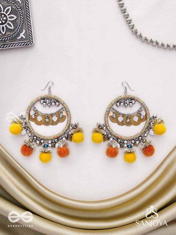 Svarvat - The Melodic Joy - Resham And Coins Hand Embroidered Oxidised Earrings 