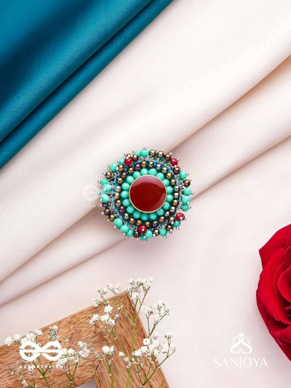 Sthavi - The Plum Vine - Stone And Beads Hand Embroidered Ring