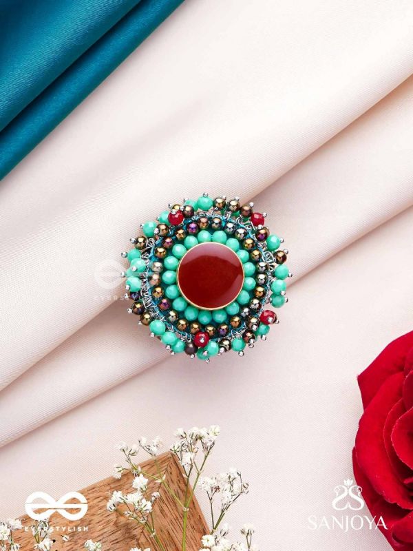 Sthavi - The Plum Vine - Stone And Beads Hand Embroidered Ring
