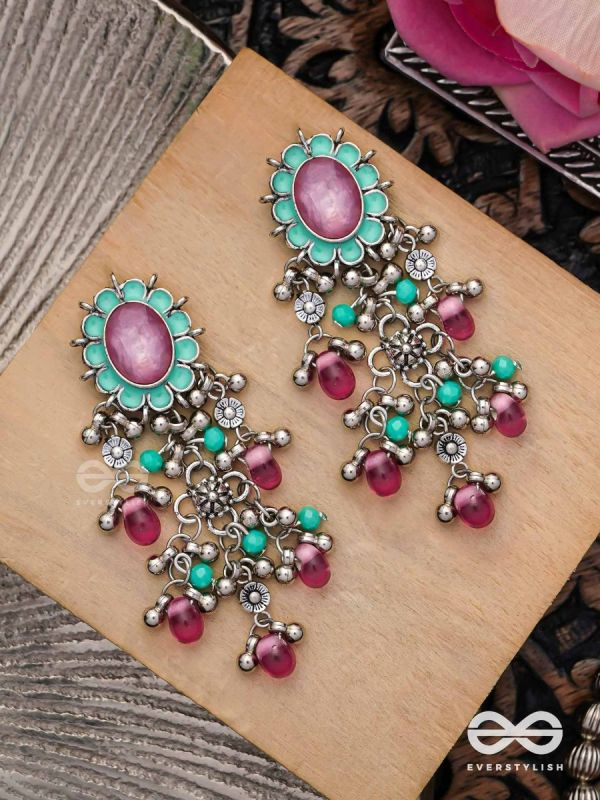 The Rosy Mist - Enamelled Oxidised Earrings