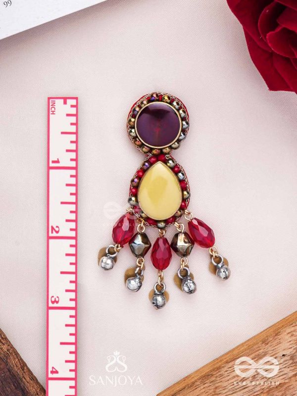 Vrind - The Creamy Berries - Beads, Glass Drops And Coins Hand Embroidered Oxidised Earrings