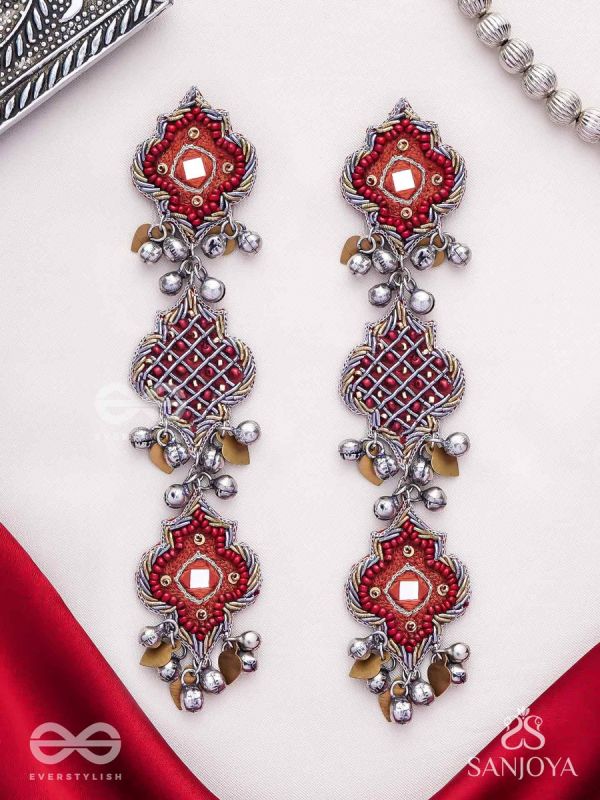 Yashas - The Maple Grandeur - Beads, Coins And Dabka Hand Embroidered Oxidised Earrings