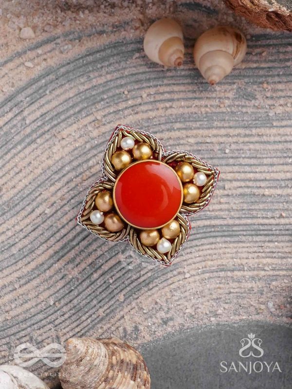 Shikhandik - The Ethereal Stone  - Stone, Beads And Dabka Hand Embroidered Ring (Adjustable)