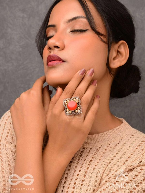 Shikhandik - The Ethereal Stone  - Stone, Beads And Dabka Hand Embroidered Ring (Adjustable)