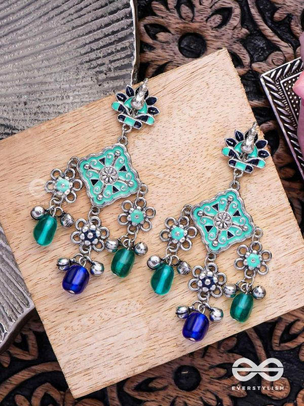 The Sea Calm - Enamelled Oxidised Earrings