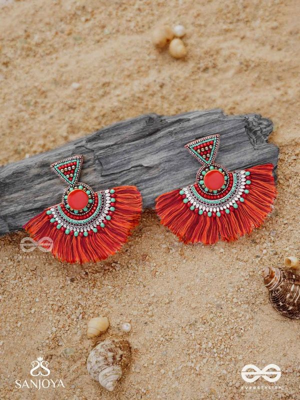 Ativikata - The Fierce Blush - Beads And Resham Hand Embroidered Oxidised Earrings