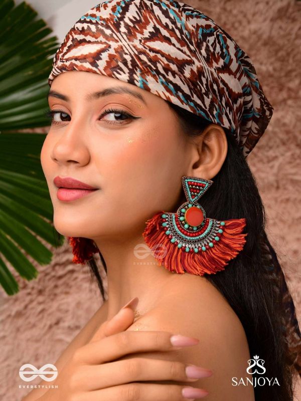 Ativikata - The Fierce Blush - Beads And Resham Hand Embroidered Oxidised Earrings