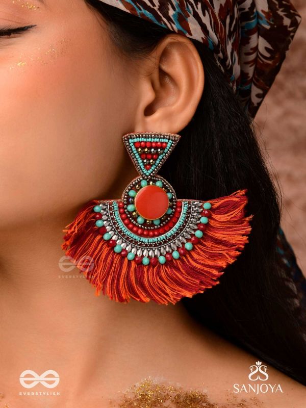 Ativikata - The Fierce Blush - Beads And Resham Hand Embroidered Oxidised Earrings