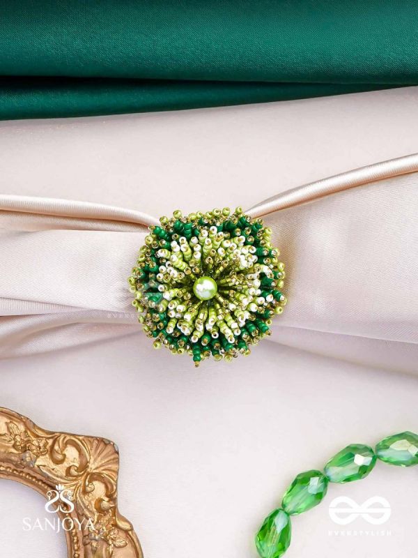 Divyakanan - The Enchanted Grove - Pearl And Beads Hand Embroidered Ring (Adjustable)