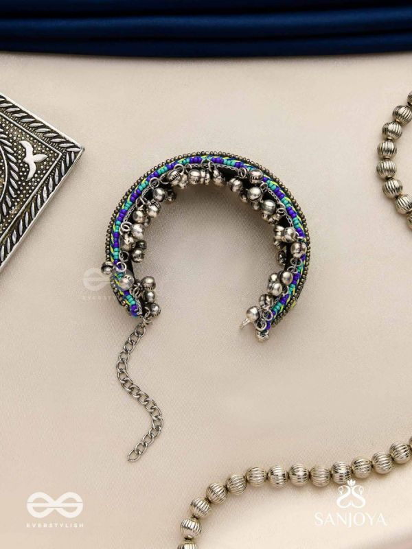 Vedhan - The Oceanic Depths - Resham And Beads Hand Embroidered Oxidised Cuff Bracelet