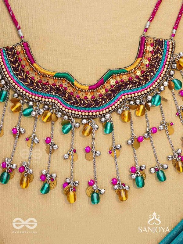 Vadya - The Umber Rhythm - Beads, Coins, Resham And Glass Drops Hand Embroidered Neckpiece