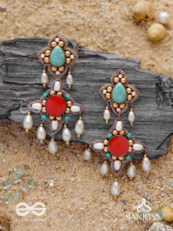 Kusumvat - The Blissful Flowers - Beads, Dabka And Pearl Drops Hand Embroidered Earrings