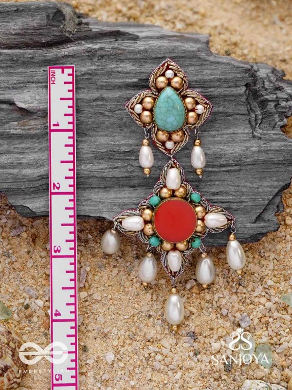 Kusumvat - The Blissful Flowers - Beads, Dabka And Pearl Drops Hand Embroidered Earrings