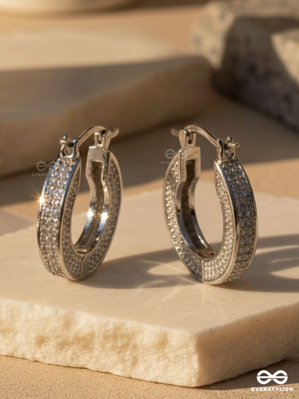 SILVER ALLURE -  TEXTURED SILVER PLATED ANTI-TARNISH EARRINGS INLAID WITH CUBIC ZICRONIA STONES