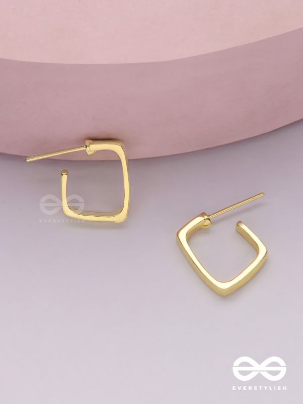Golden glimmer- Golden colored rectangular  hoop earrings 