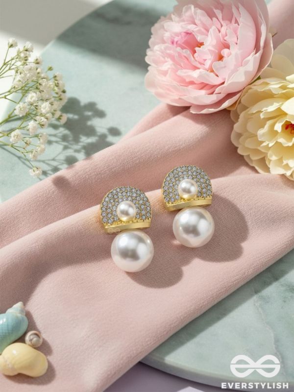 Crystal orbits-  crystal studded statement earrings with dropping pearls 
