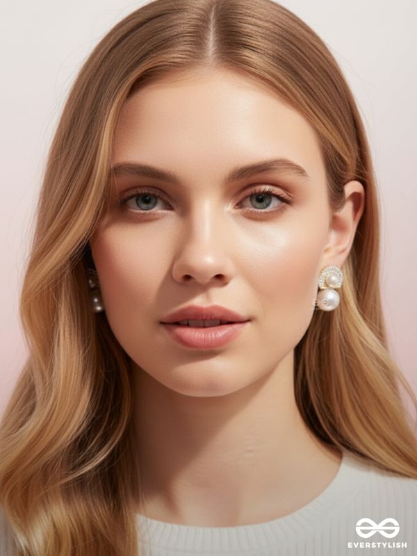 Crystal orbits-  crystal studded statement earrings with dropping pearls 