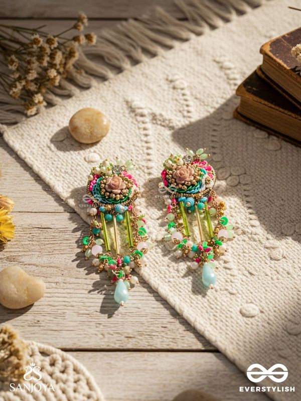 MANJUSUMANA - BEAUTIFUL BLOSSOM - PASTEL COLOR BEADS  AND DETAIL WORK WITH GOLDEN EMBELLISHMENT EARRINGS