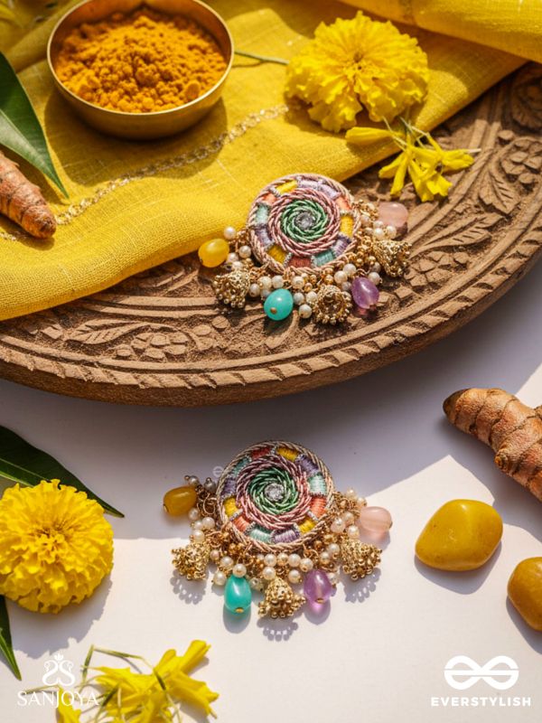 RANGVATI - FULL OF COLORS - EXQUISITE MULTI-HUED EARRINGS WITH PEARL AND CRYSTAL EMBELLISHMENTS