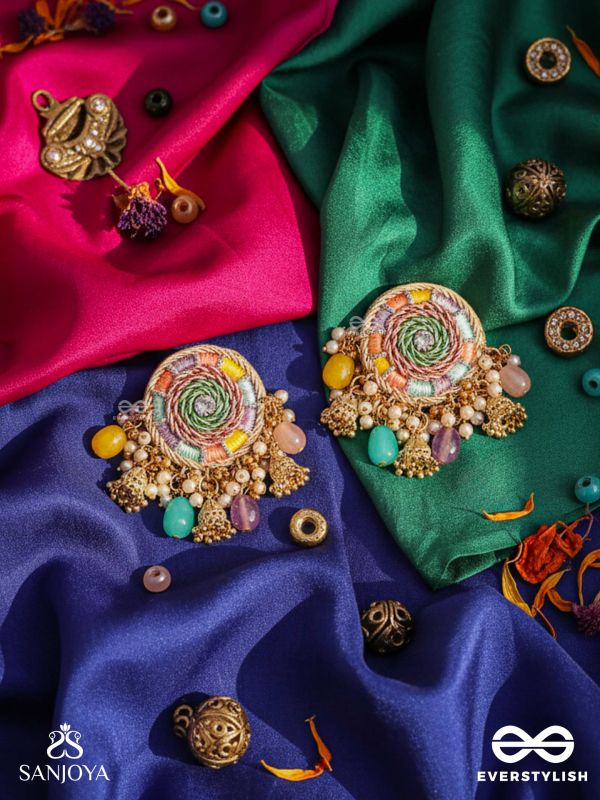 RANGVATI - FULL OF COLORS - EXQUISITE MULTI-HUED EARRINGS WITH PEARL AND CRYSTAL EMBELLISHMENTS