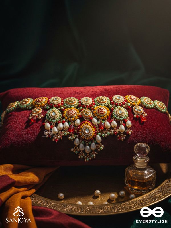 VIBHAVARI - NIGHT FULL OF SPLENDOR - MULTI-COLOR ENAMELLED KUNDAN NECKLACE WITH PEARLS AND BEADS