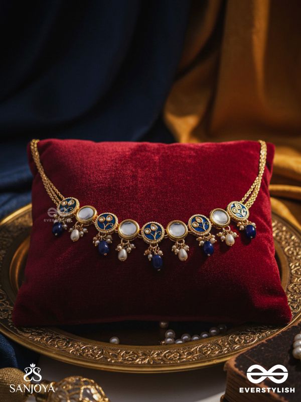 SHITALA - COOL AND CALM- KUNDAN, BLUE STONES, AND PEARLS HANDMADE NECKLACE 