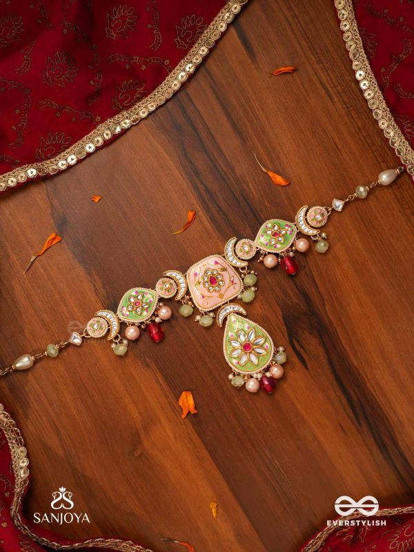 MADHUBHUSHANA - ADORNED WITH SWEETNESS - HANDCRAFTED KUNDAN ENAMEL NECKLACE WITH PEARL AND GEM DROPS