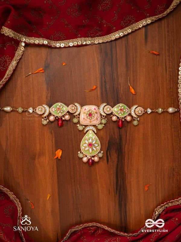 MADHUBHUSHANA - ADORNED WITH SWEETNESS - HANDCRAFTED KUNDAN ENAMEL NECKLACE WITH PEARL AND GEM DROPS